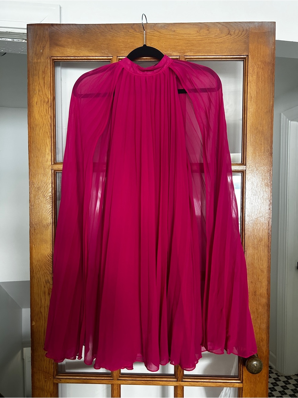 Boohoo Pink Pleated Cape Dress